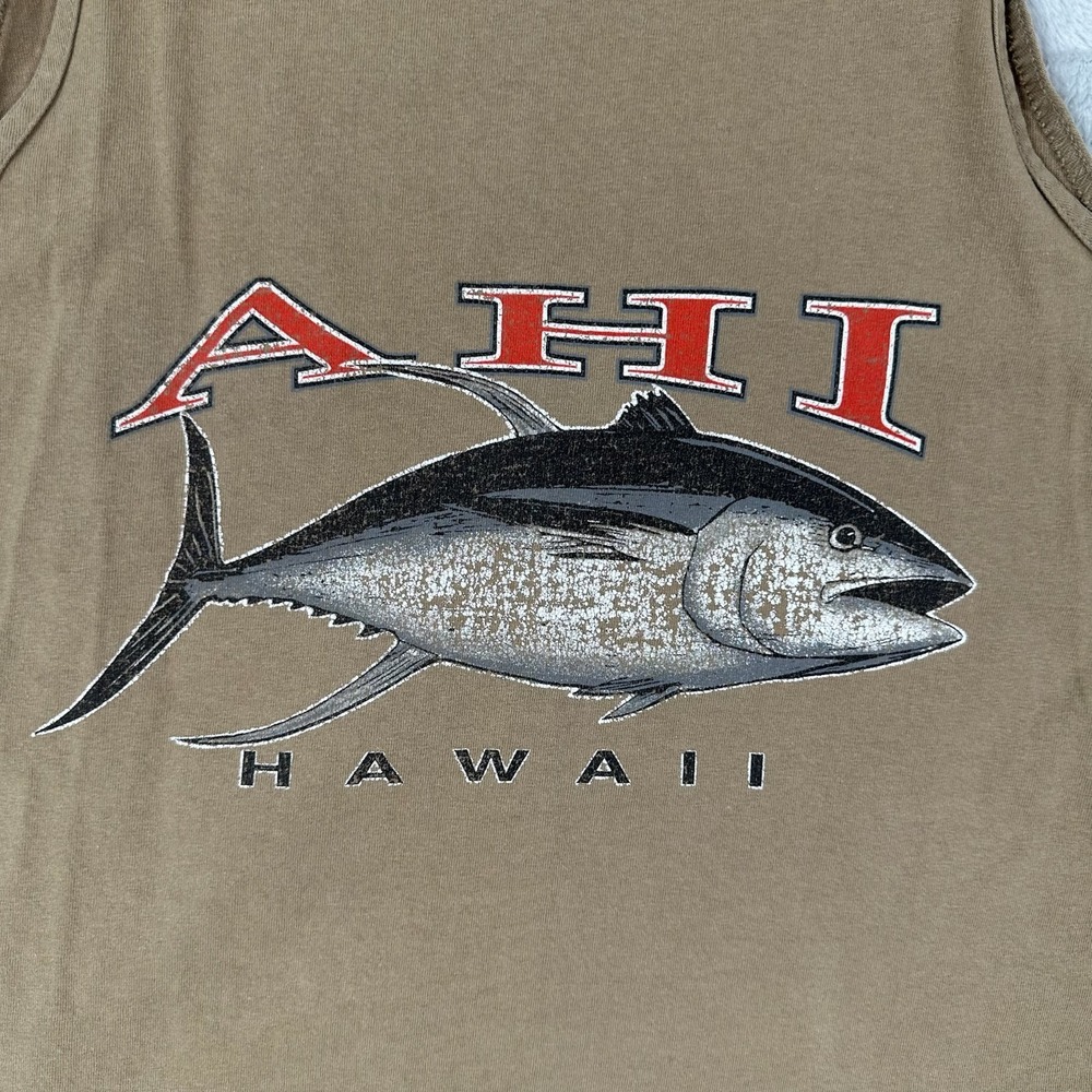 Vintage Ahi Hawaii Tuna Fishing Tank Top Sun Faded Cotton XL Aloha 90s Boxy Fit